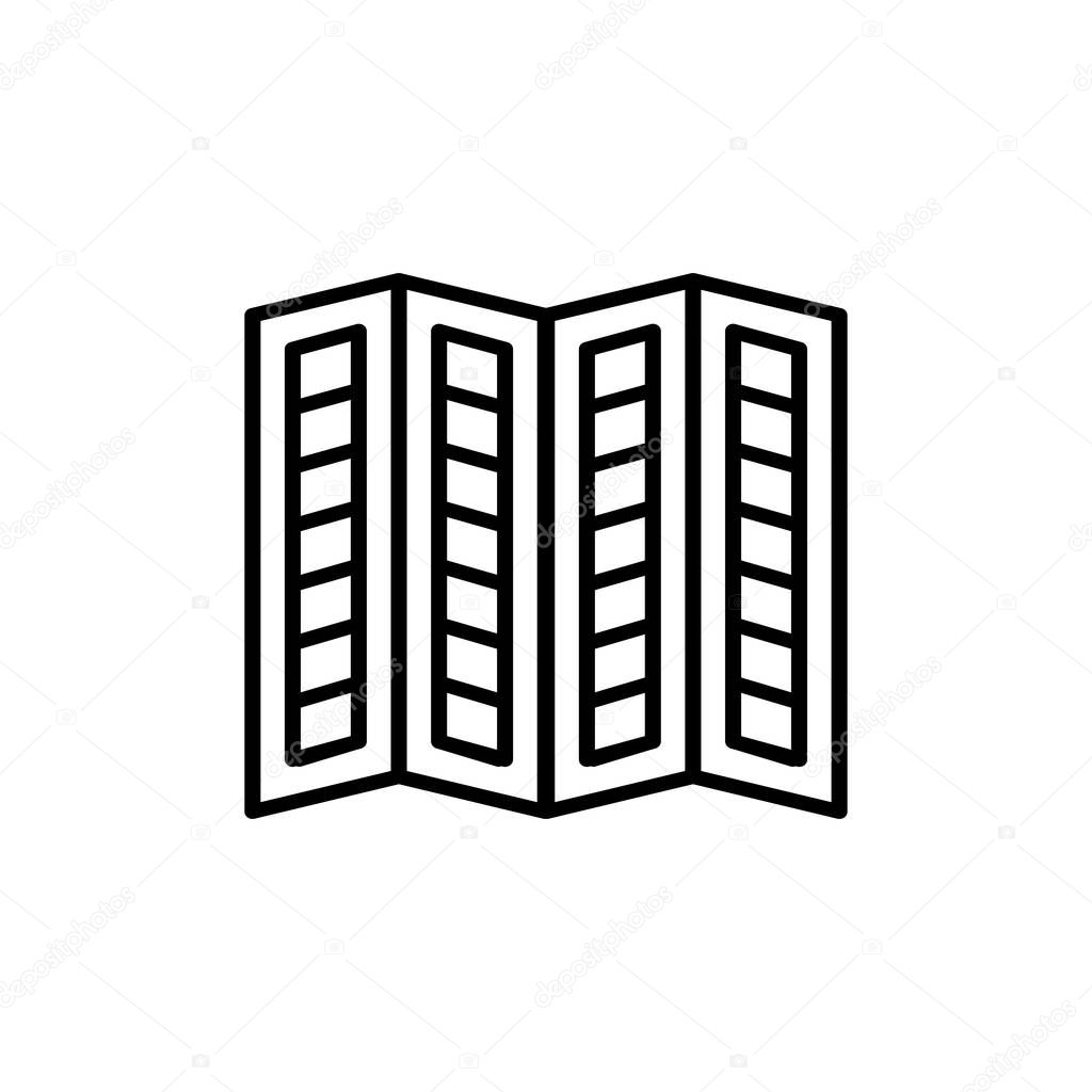 Black & white illustration of old louver plantation window shutter. Vector line icon of wooden vintage outdoor jalousie. Isolated object on white background