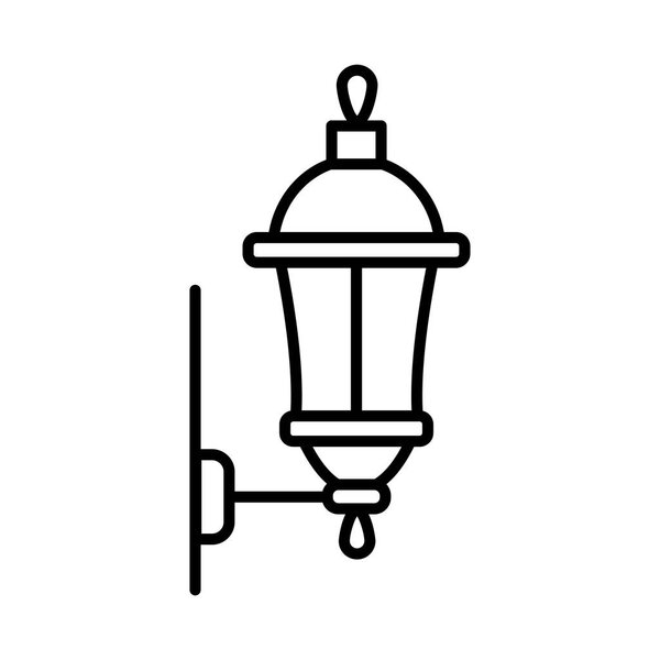 Black & white vector illustration of wall sconce lantern lamp. Line icon of outdoor & indoor light fixture. Isolated object on white background