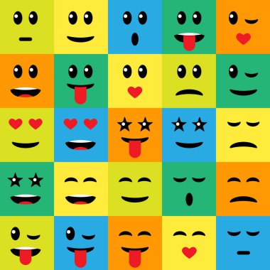 Basit geometrik emoji yüz. Düz Icon set iletişim sohbet
