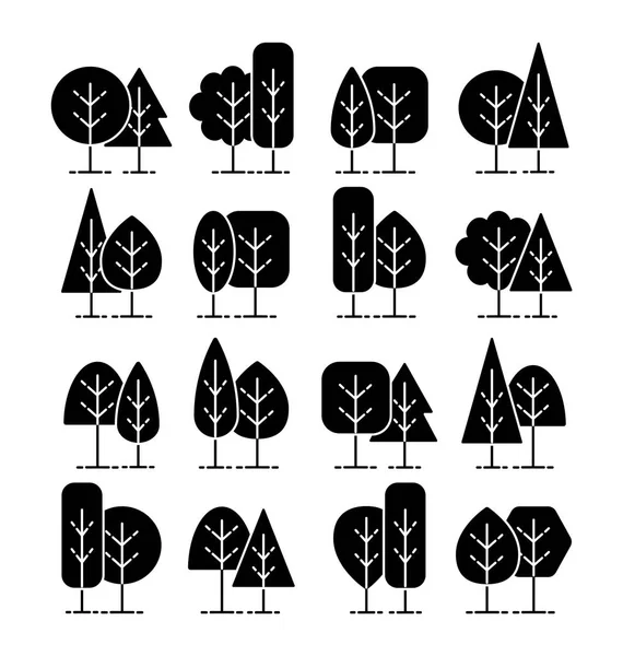 Símbolos simples de árvores geométricas. Conjunto de ícones planos de plantas florestais. N — Vetor de Stock