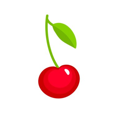 Kırmızı Olgun Kiraz ile vektör çizim kök ve yaprakları. Düz 