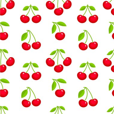 Beyaz zemin üzerine kırmızı Olgun Kiraz ile Seamless modeli. Toplam