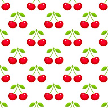 Beyaz zemin üzerine kırmızı Olgun Kiraz ile Seamless modeli. Toplam