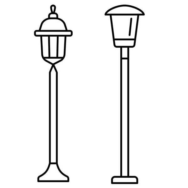 Zwarte & witte vectorillustratie van pad loopbrug tuin lamp. L — Stockvector