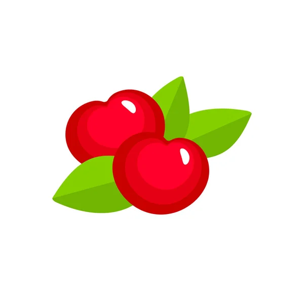 Vektorillustration von zwei roten reifen Kirschen mit Blättern. flach i — Stockvektor