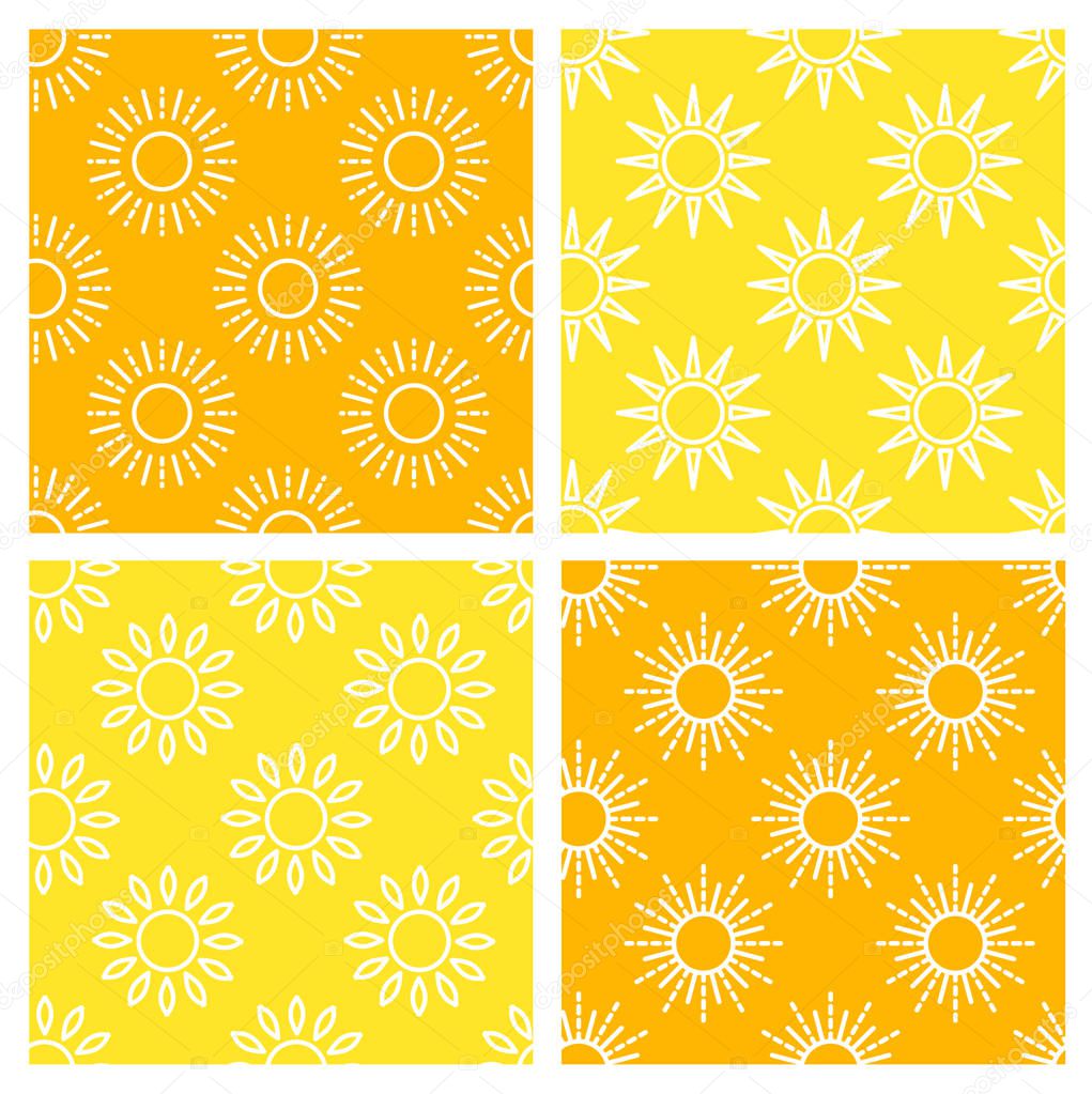 Sun pattern collection. Seamless paper set with line sunshine ic