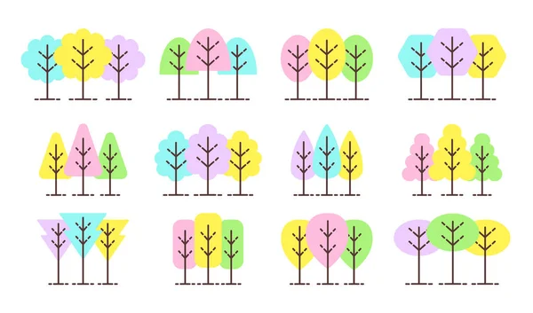 Símbolos geométricos simples del árbol. Conjunto de iconos planos de plantas forestales. N — Vector de stock