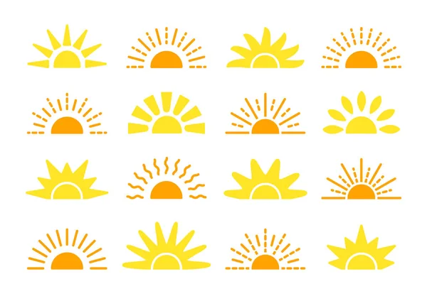 Symbolsammlung für Sonnenaufgang und Sonnenuntergang. flache Vektorsymbole. Morgen s — Stockvektor
