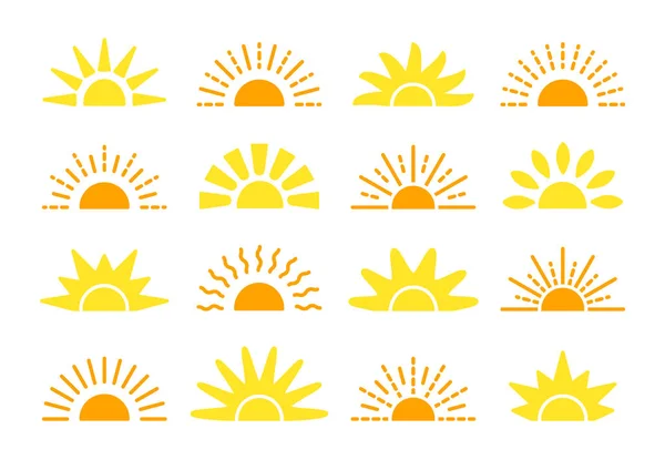 Sunrise & sunset coleção de símbolos. Ícones vetoriais planos. Manhã s —  Vetores de Stock