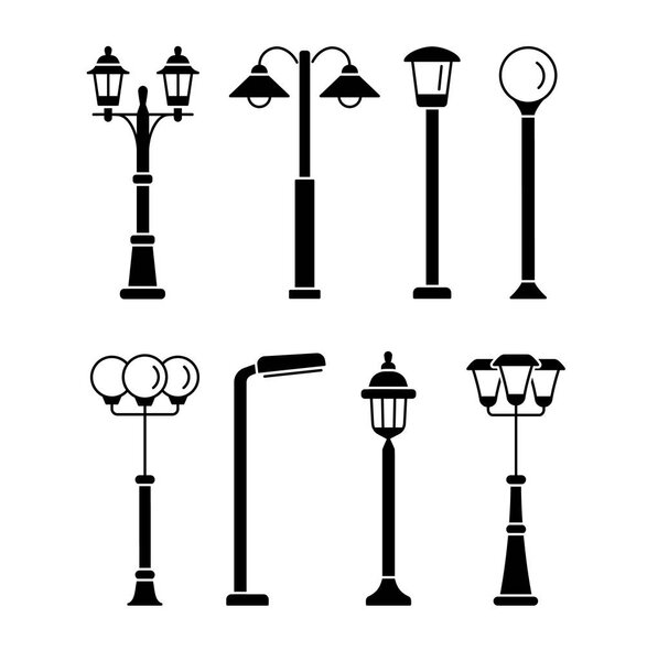 Street lights. Outdoor park & garden lighting.  Vector flat icon