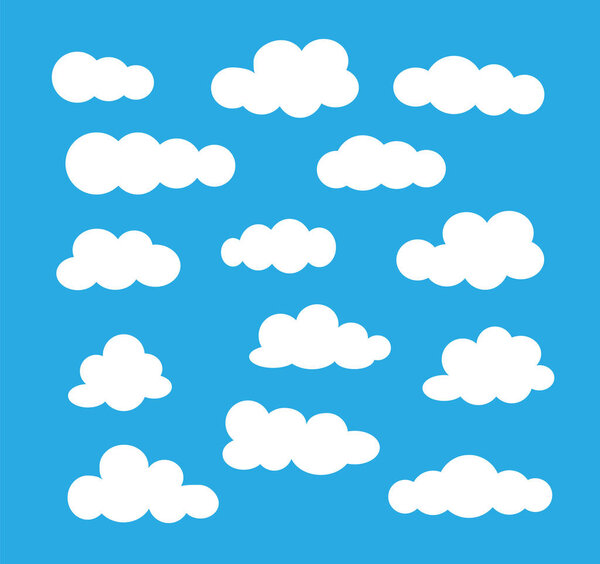 White cloud icon set. Vector flat signs. Sky cloudscape. Isolate