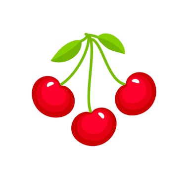 Kök & Leave ile üç kırmızı olgun kiraz vektör Illustration