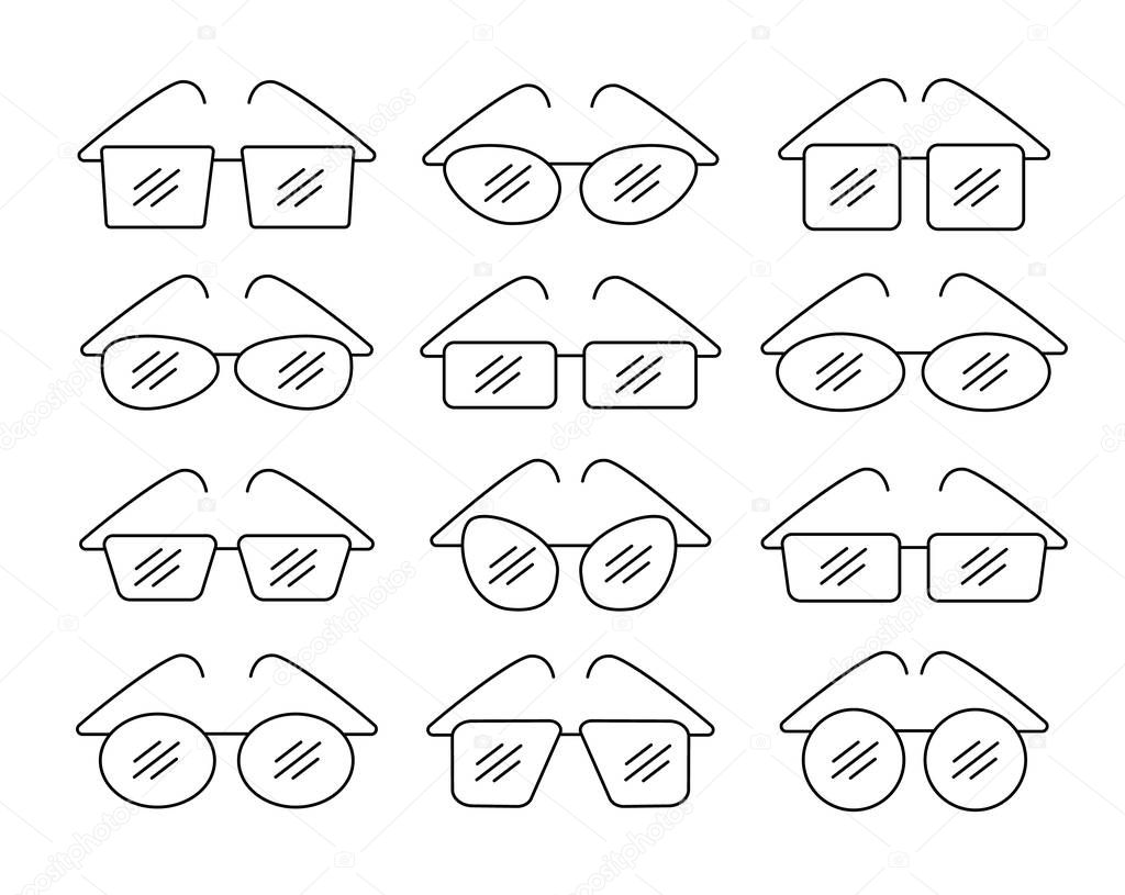 Vector illustration of frameless glasses. Line icon set of readi