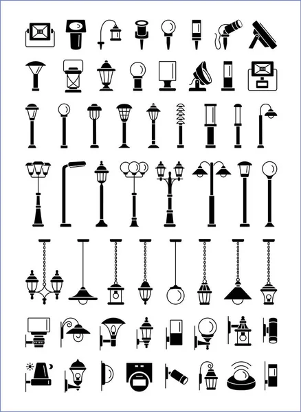 Buiten, patio & landschapsverlichting. Armaturen voor buitenverlichting. — Stockvector