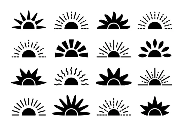 Sunrise & zonsondergang symbool collectie. Horizon platte vector pictogrammen. M — Stockvector