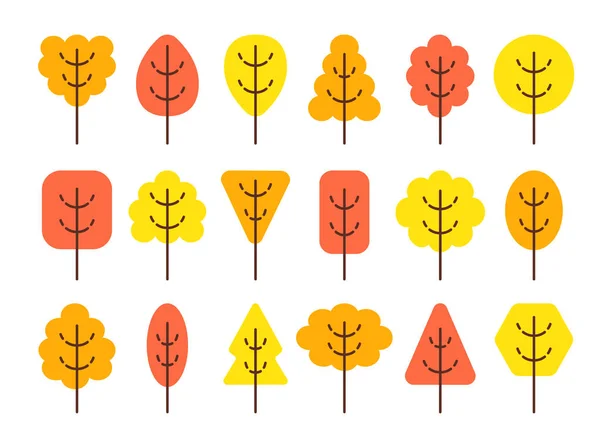 Símbolos geométricos simples del árbol. Conjunto de iconos planos de bosque de otoño pl — Vector de stock