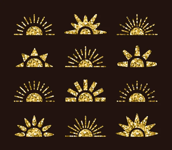 Golden sunrise & sunset coleção de símbolos com textura em mosaico. F —  Vetores de Stock
