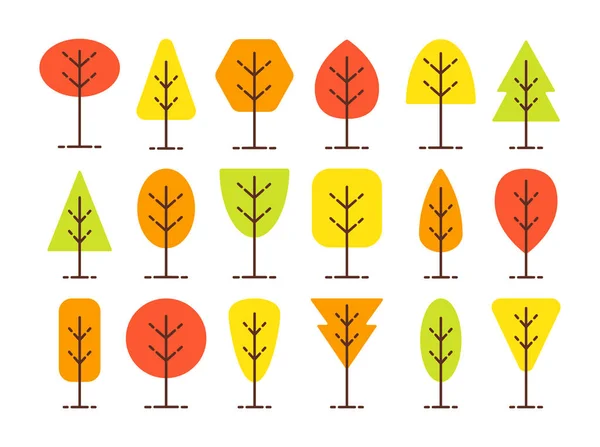Símbolos geométricos simples del árbol. Conjunto de iconos planos de bosque de otoño pl — Vector de stock