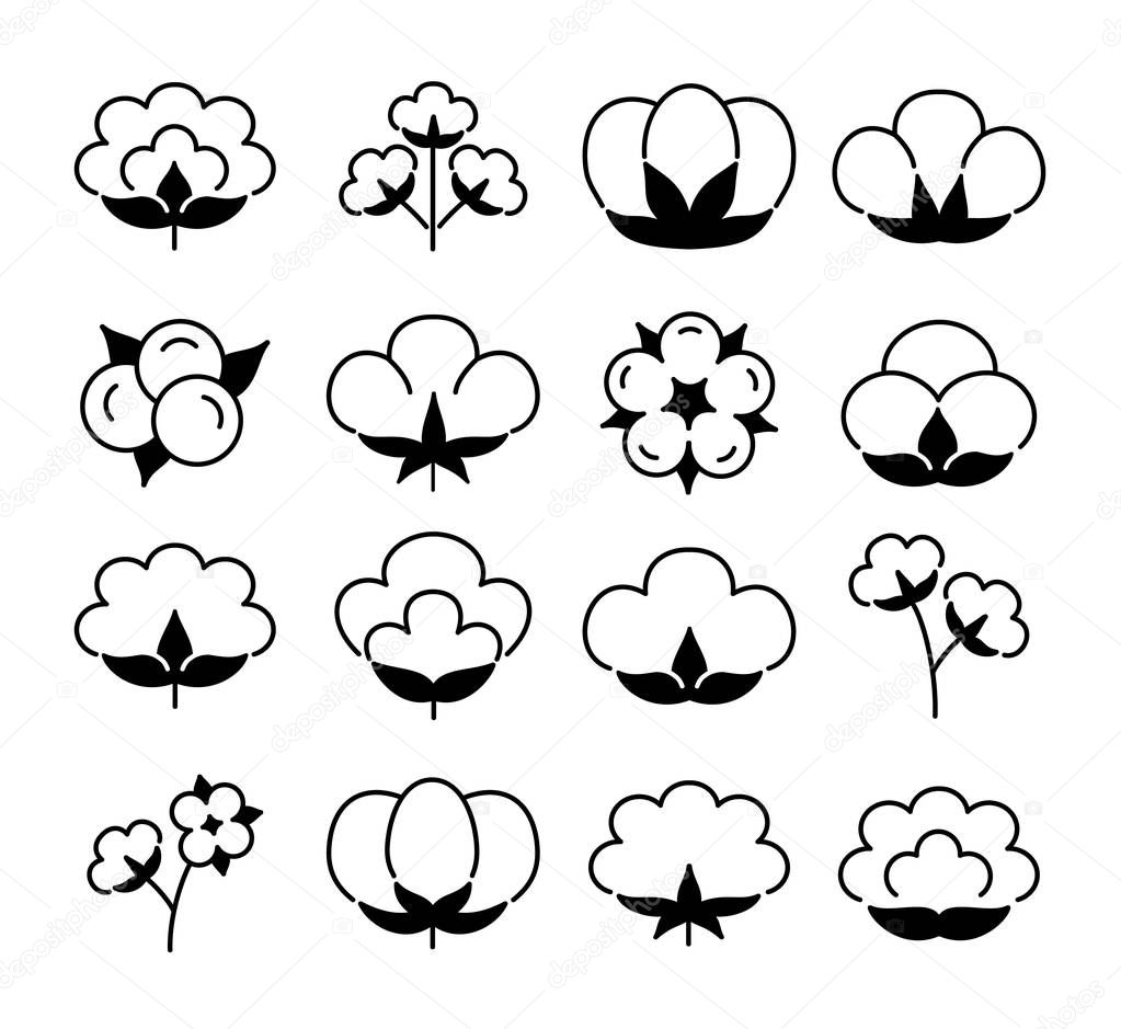 Cotton flower & ball. Flat line icon set. Symbol & logo for natu