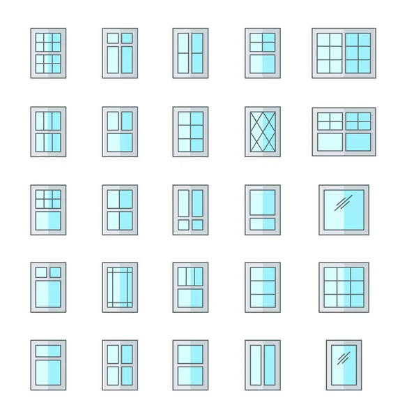 Casement & luifel ramen. Architectuurelementen. Platte pictogrammen instellen — Stockvector