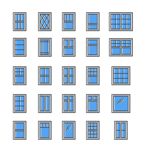 Casement & awning windows. Architecture elements. Flat icons set — Stock Vector