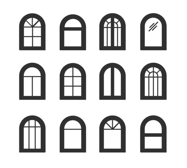 Ventana arqueada y arco. Casement & toldo marcos de la ventana. Icono plano — Vector de stock