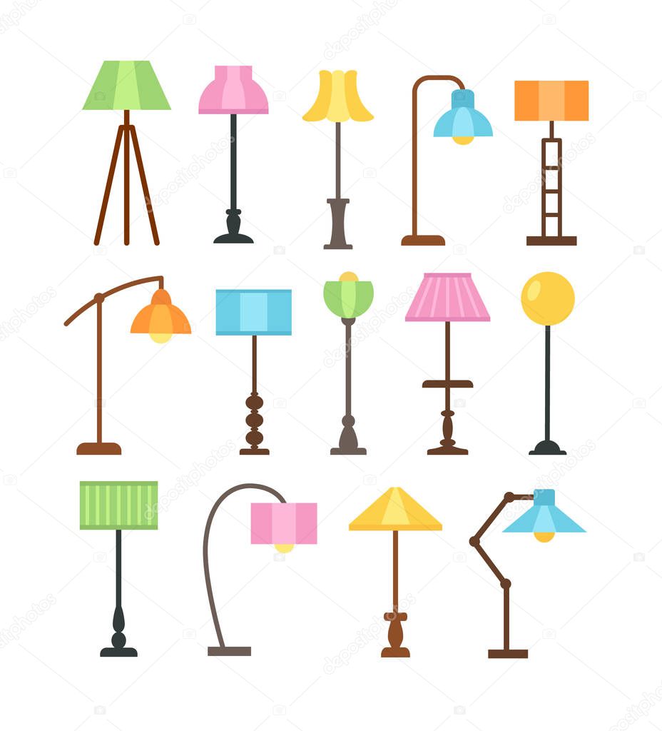 Modern floor lamps with led light bulbs. Standing lampshades. Ac