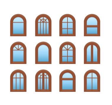 Kemerli ve kemerli ahşap pencere. Casement & tente pencere çerçeveleri. Fl