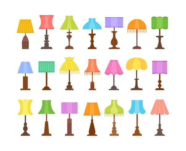 Lámparas Mesa Vintage Con Diferentes Tipos Tonos Bases Conjunto Iconos Ilustración de stock