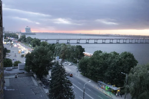 Dnipro Ucrania Junio 2018 Vista Desde Hotel Dnipropetrovsk Hasta Río —  Fotos de Stock