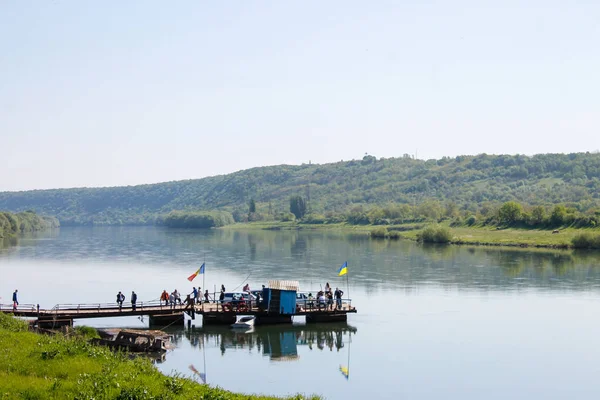Curva Del Río Dniéster Frontera Entre Ucrania Moldavia Barco Frontera — Foto de Stock