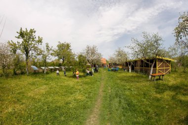 Vilkovo, Ukrayna-Mayıs 2, 2017. Geleneksel Lipovan restoran ve otel toprakları 