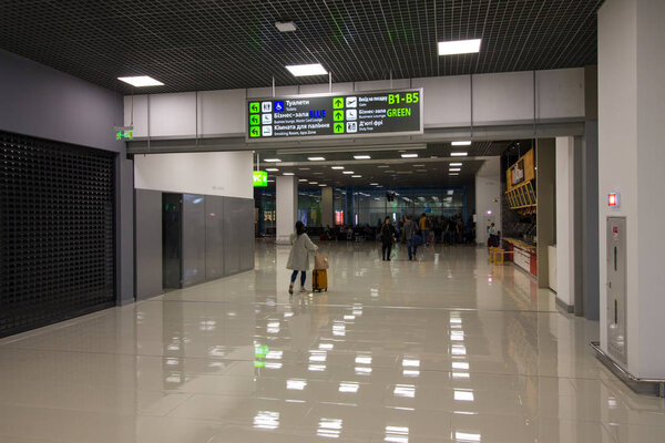 Киев, Украина - 29 мая 2019 года: Интерьер Киевского международного аэропорта, новый терминал А
 
