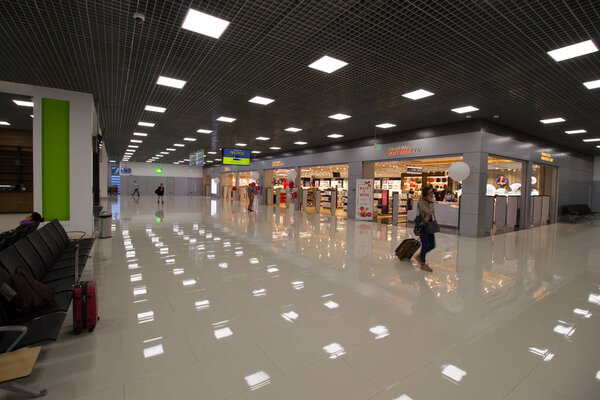 Киев, Украина - 29 мая 2019 года: Интерьер Киевского международного аэропорта, новый терминал А
 