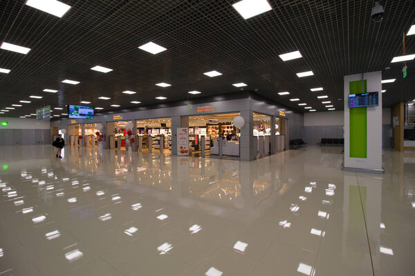 Киев, Украина - 29 мая 2019 года: Интерьер Киевского международного аэропорта, новый терминал А
 