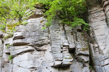 Buky, Cherkasy bölgesi, Ukrayna - 6 Haziran 2020: Girskyi Tikych Nehri 'ndeki granit kayalıklarda turistler
