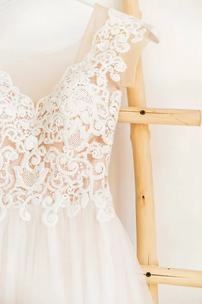Nahaufnahme Foto Von Schönen Hochzeitskleid Details — Stockfoto