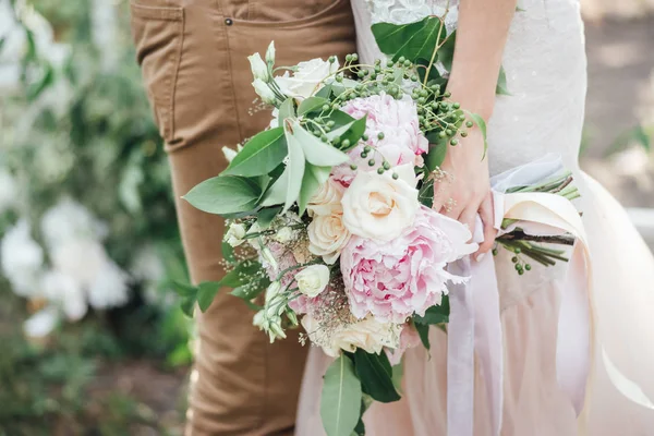 Close Photo Young Stylish Couple Hugging Wedding Day — Stock Photo, Image