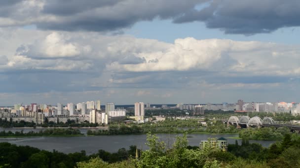 Kijów Ukaine Dnipro Rzeka Lewo Wybrzeże Panorama Wiosna Krajobraz — Wideo stockowe