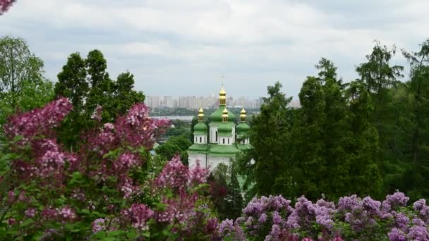 Primavera Kiev Panorama Dopo Pioggia Chiesa Fioritura Lilla Ucraina Video — Video Stock