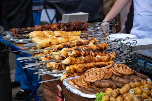 Делать Шашлык Кебаб Георгианской Национальной Культуры Мясо Барбекю Пищи Курили — стоковое фото