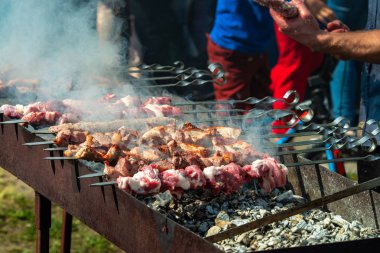 Ahşap kömür ızgara et gıda taze sağlık beacon domuz yemek barbekü kebap shashlik yapma