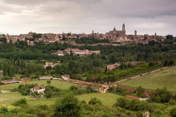 Segovia Római Szempontból Gótikus Katedrális Román Stílusú Templomok Vízvezeték Segovia — Stock Fotó
