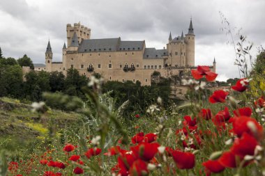Alcazar de Segovia yanında Templar kilise Vera Cruz kenti. Sahne Castilla y Leon, İspanya bahar. Europe