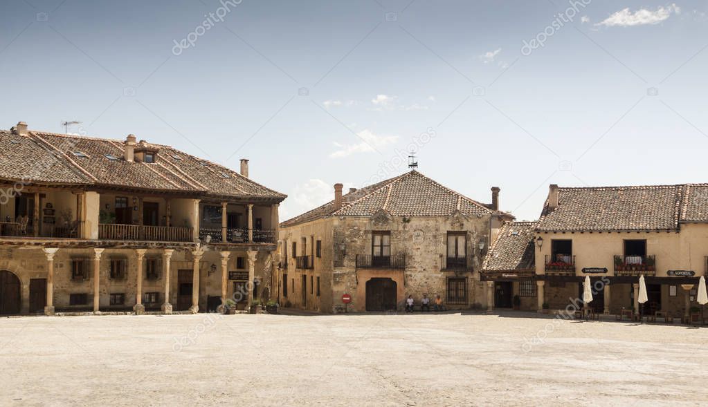 Spain, Pedraza Medieval Village Main Square Typical Architecture. Cityscape