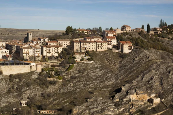 Panoráma Sepulveda Történelmi Város Kőből Épült Házak Tartomány Segovia Spanyolország — Stock Fotó