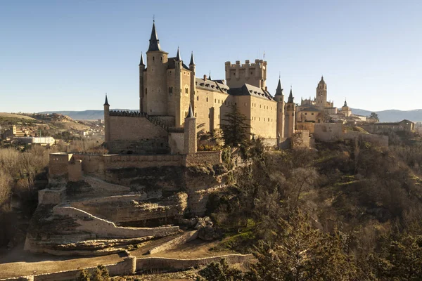 Veduta Segovia Con Cattedrale Gotica Tipiche Case Antiche Mura Della — Foto Stock