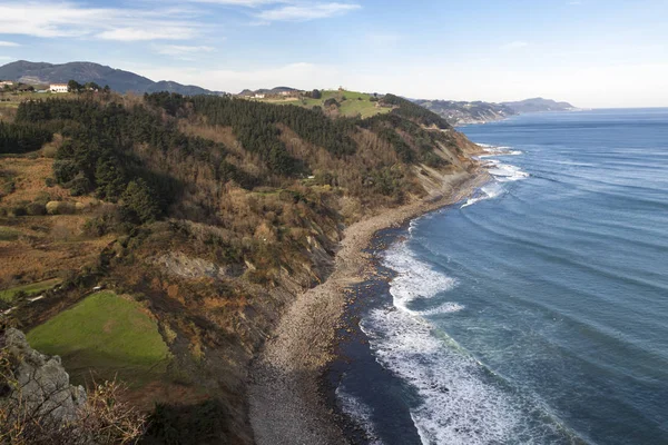 Flysch güzergahındaki jeolojik kaya oluşumları ve kayalıklar. Kantabriya Denizi. Vizcaya, Bask Ülkesi'nde. İspanya