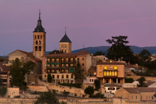 Éjszakai Kép Székesegyház Alcazar Segovia Műemlékek Castilla Leon Spanyolország — Stock Fotó