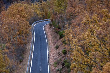 Sierra del Rincon 'da sonbahar kar ve orman manzarası. Madrid, İspanya 'da Sierra Norte.